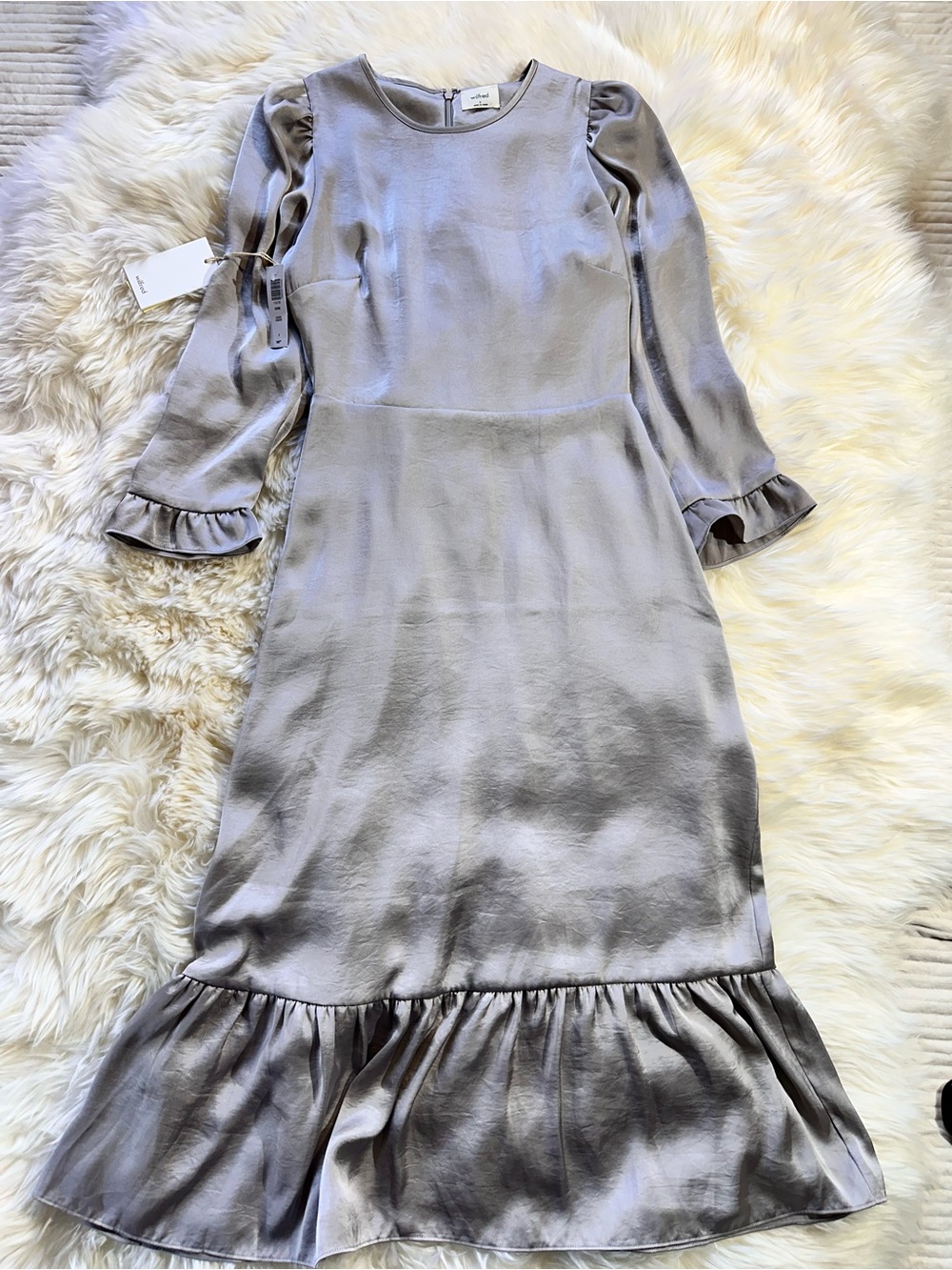 Aritzia Wilfred “Gene” Satin Midi Dress – Ashen Brand New With Tags Size 0